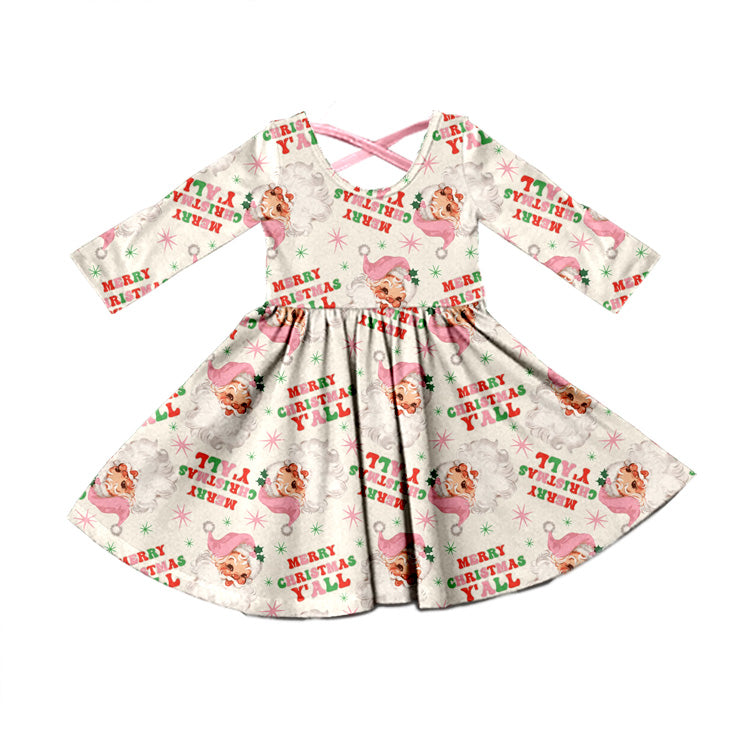 MOQ 5 merry Christmas y'all santa pink girls dresses