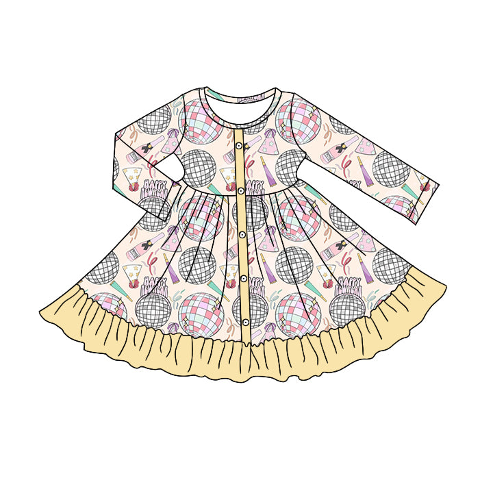 MOQ 5 long sleeves girls ruffle happy new year dress