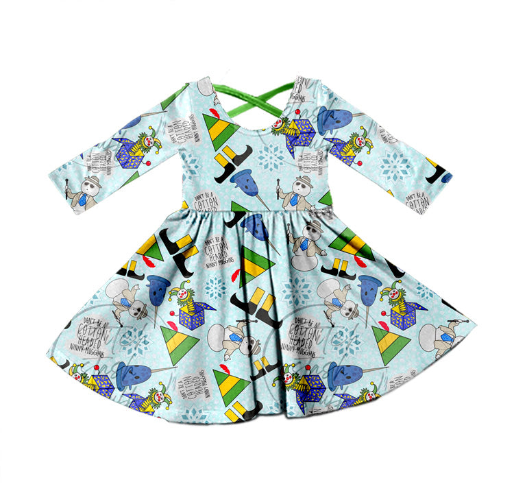 MOQ 5 green man long sleeves girls Christmas dress