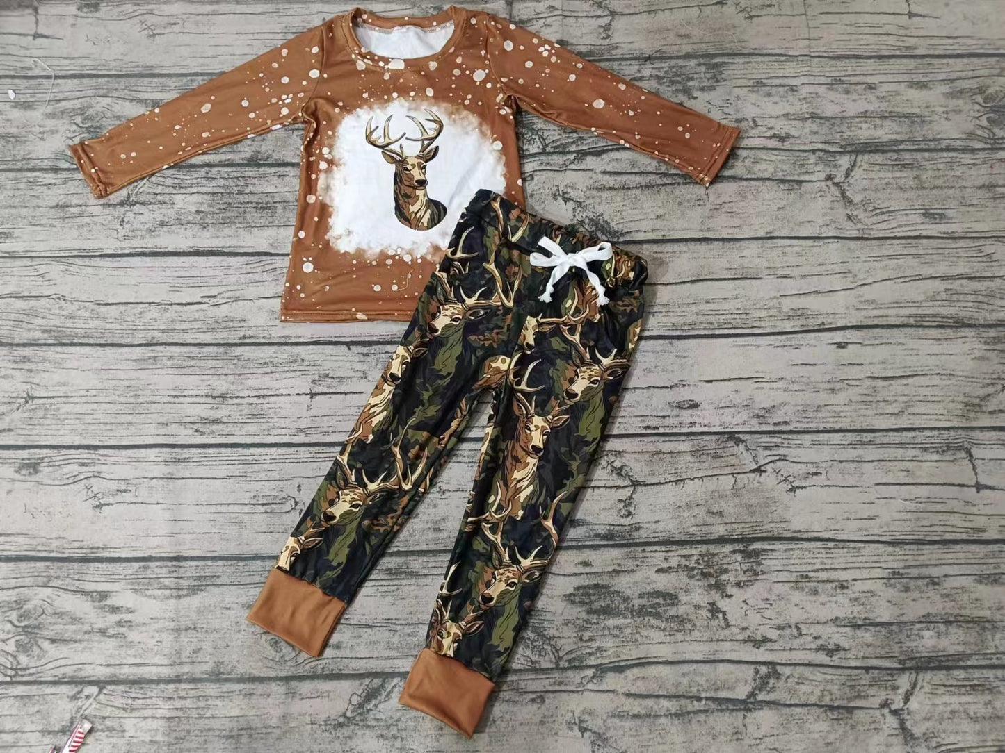 MOQ 3 pcs deer bleached top pants boy clothing set