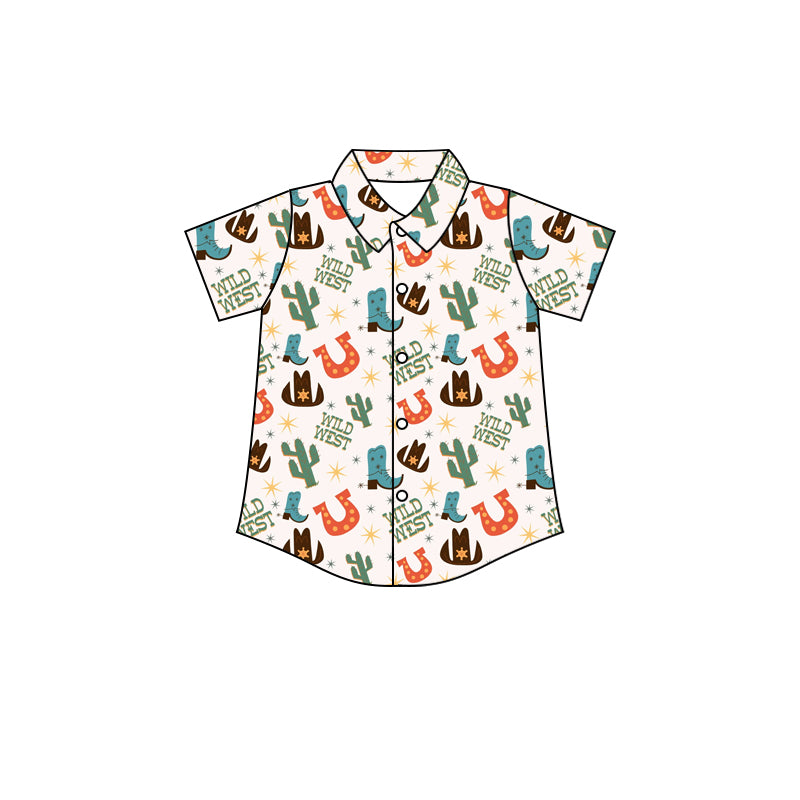 MOQ 5 wild west cactus boots kids boy button up shirt