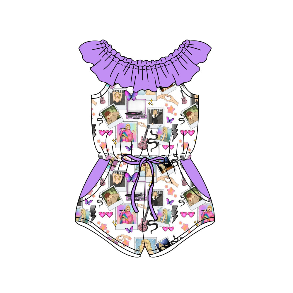 MOQ 3 lavender butterfly pocket singer girls jumpsuit