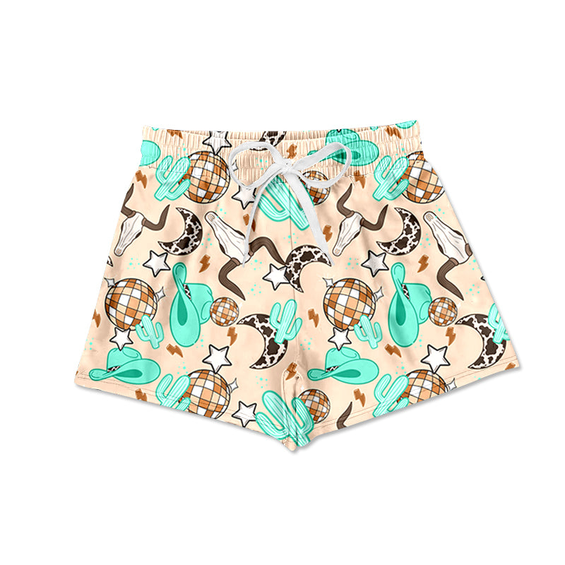 MOQ 3 bull skull cactus hat kids boys swim shorts