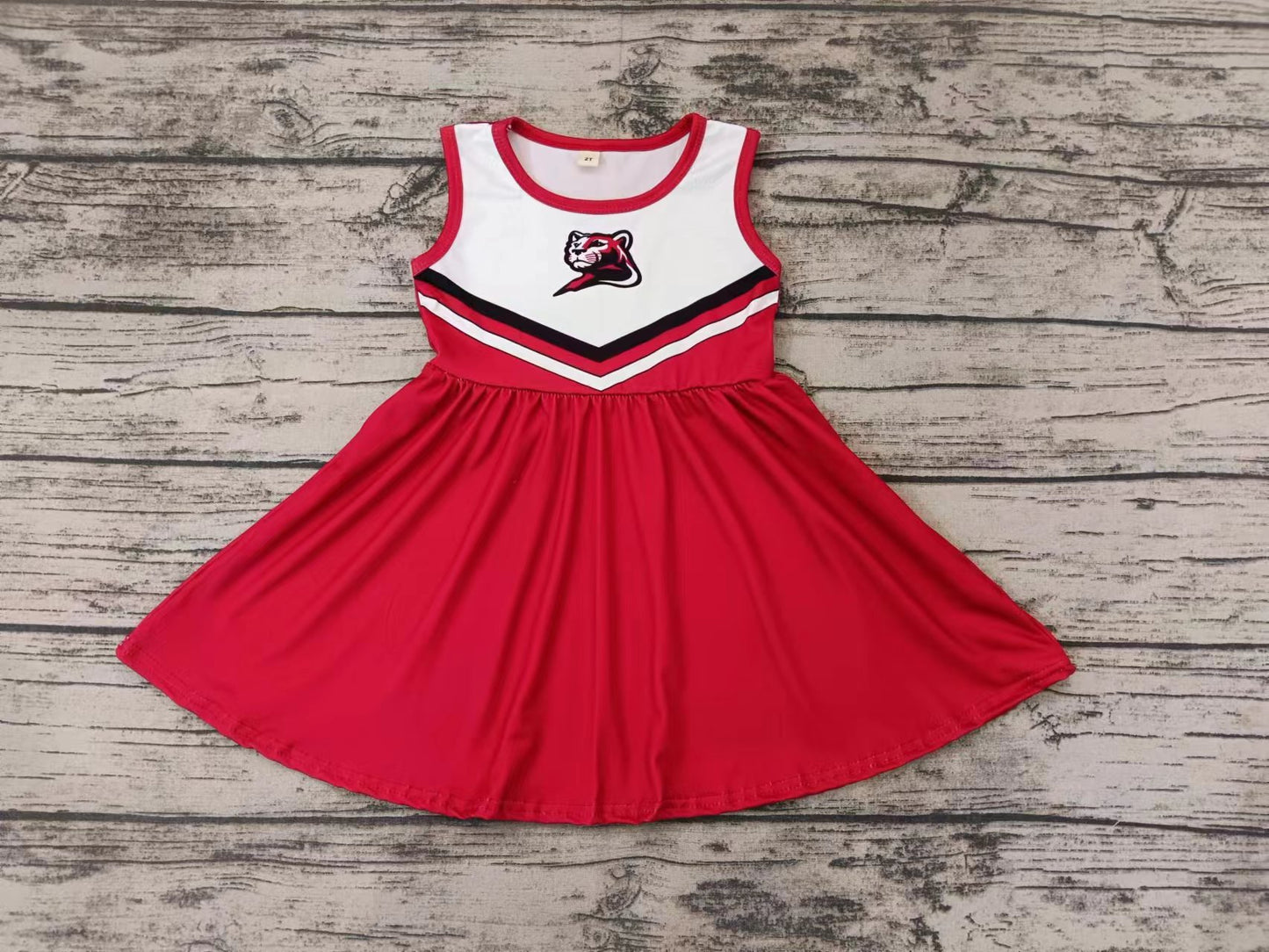 MOQ 3 sleeveless white red kids girls team cheer dress