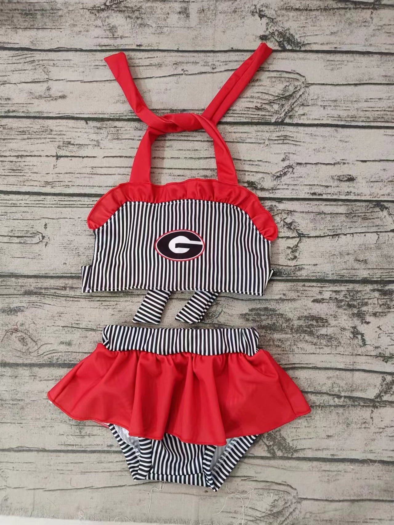 MOQ 3 G stripe kids girls two pieces team swimsuit