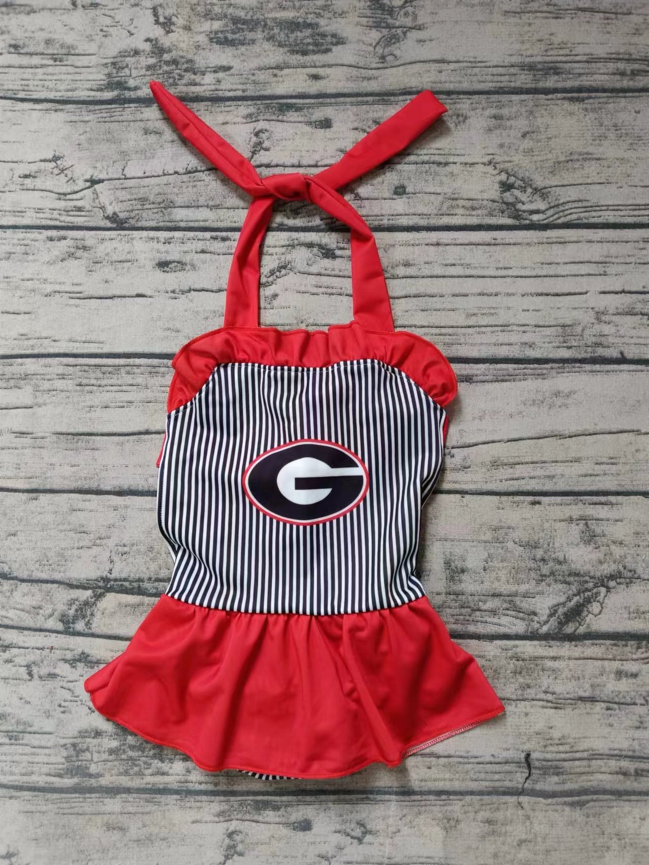 MOQ 3 G stripe kids girls one piece team swimsuit