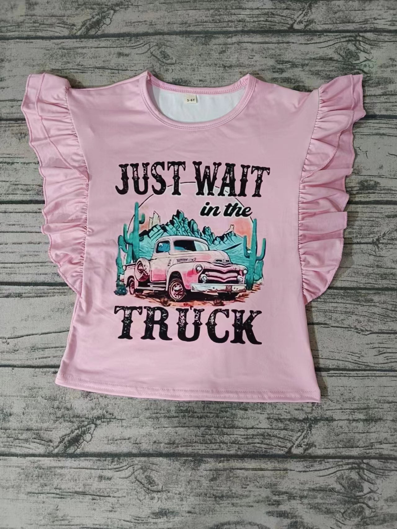 MOQ 3 pink flutter sleeves cactus just wait in the truck shirt