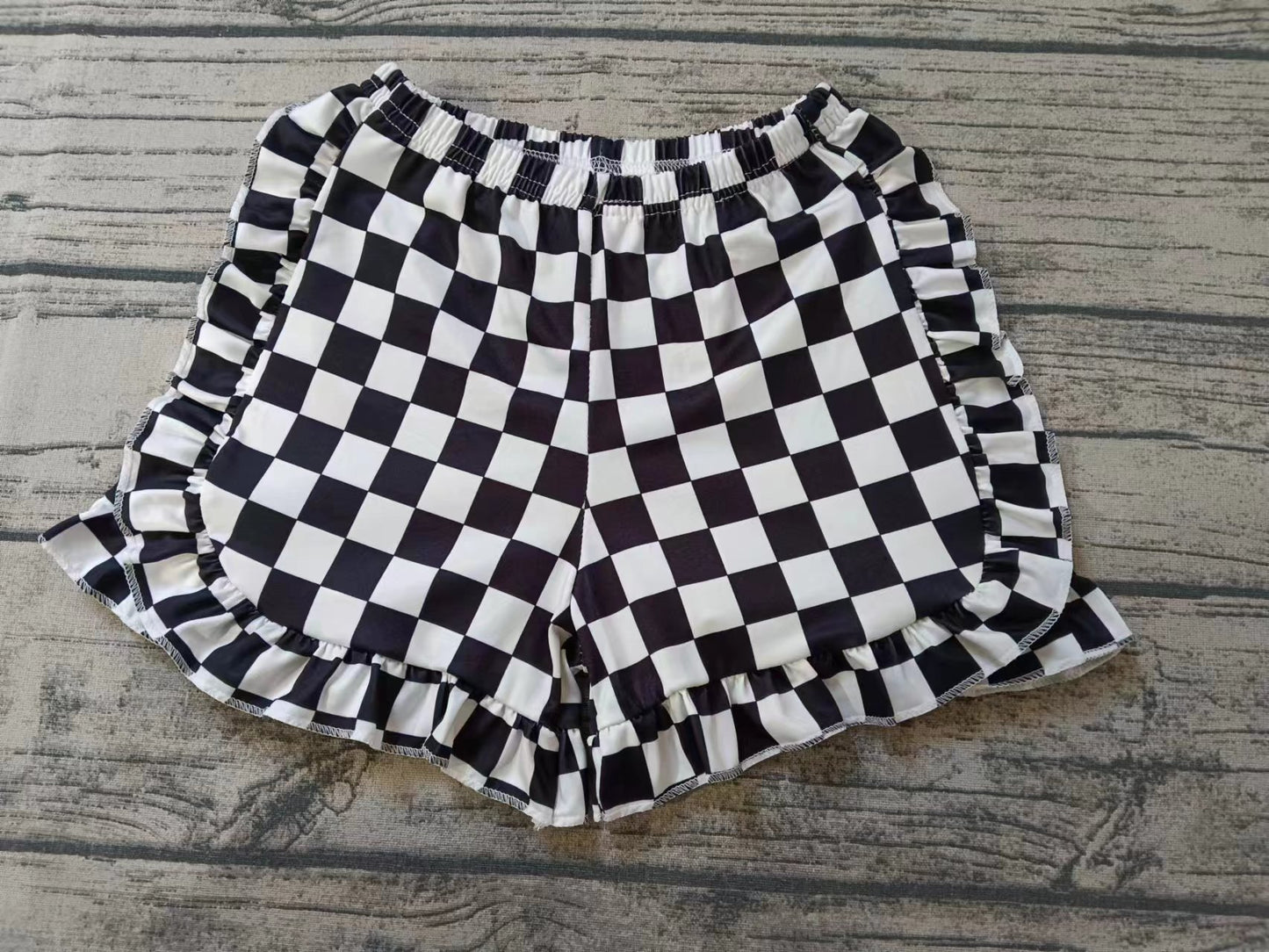 MOQ 3 Black plaid ruffle baby girls summer shorts