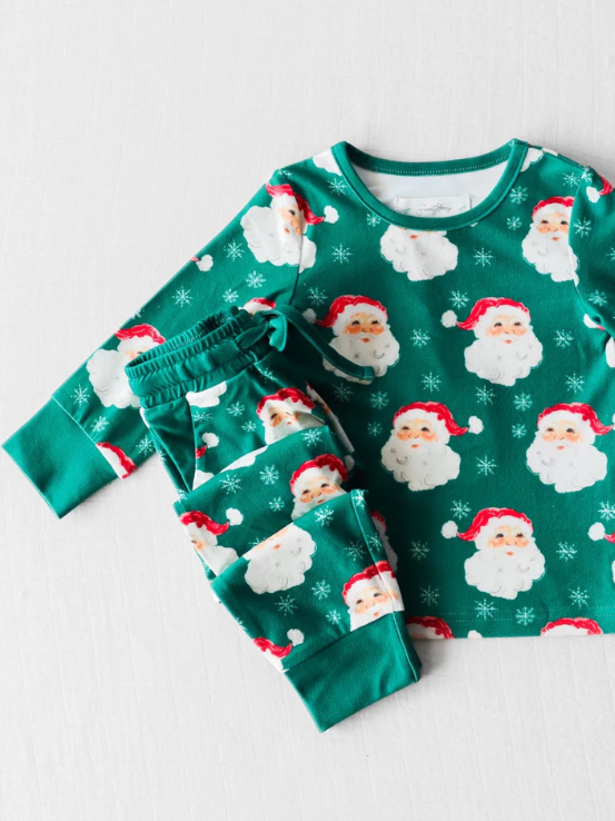 MOQ 5 green santa long sleeves kids Christmas pajamas
