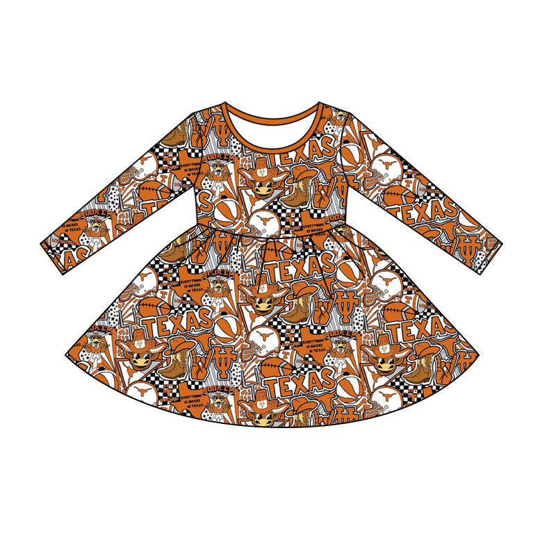 MOQ 3 pcs long sleeves cow boots football girls team dress