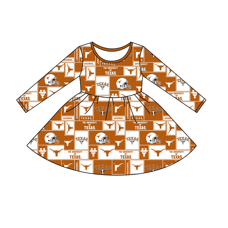 MOQ 3 pcs long sleeves bull skull girls team dress