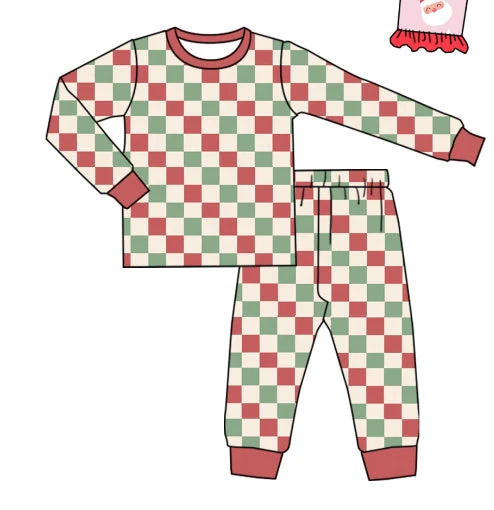 Deadline Sep 17 red green plaid kids Christmas bamboo pajamas