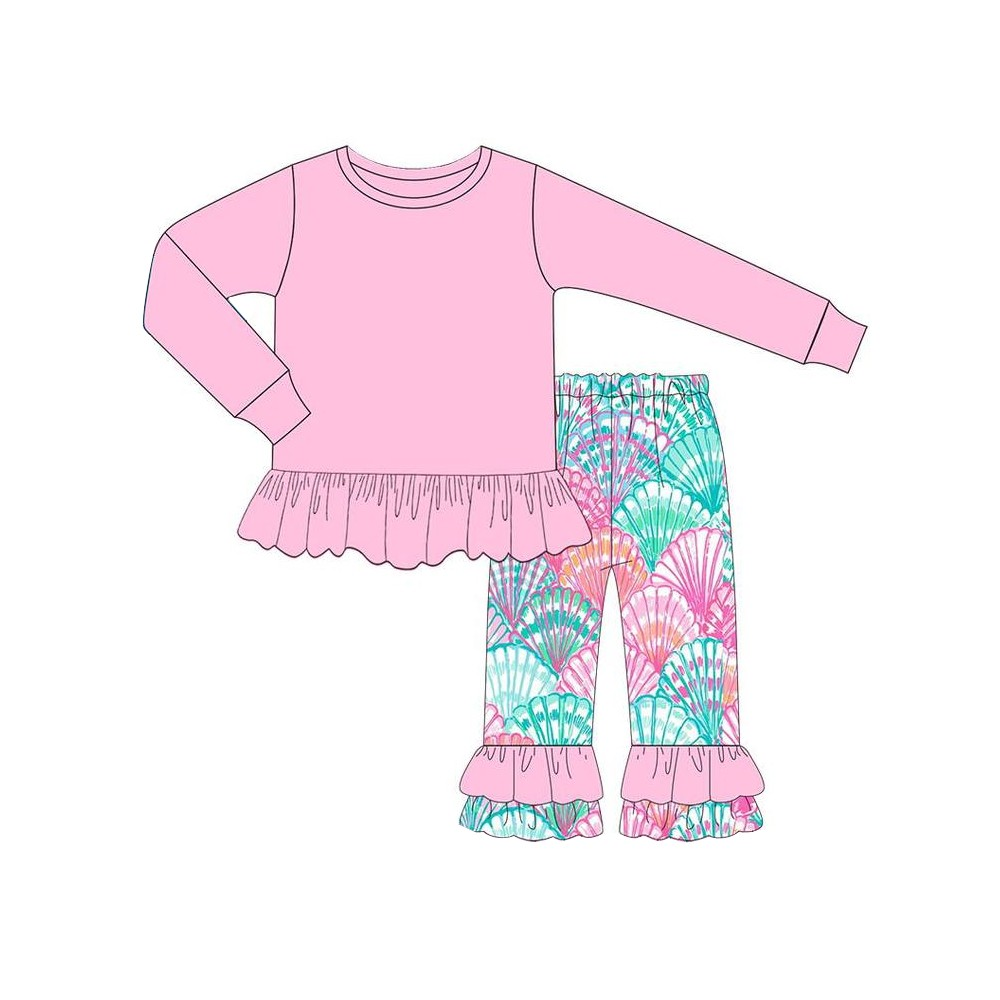 Deadline Nov 29 pink top shell ruffle pants girls clothing set