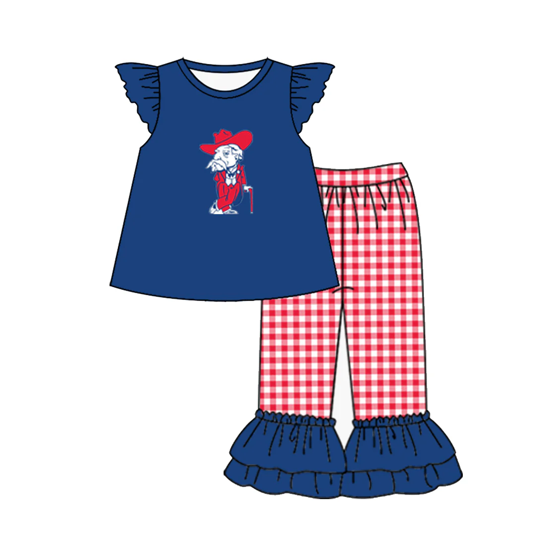 Deadline Feb 2 flutter sleeves blue tunic plaid pants girls team outfits