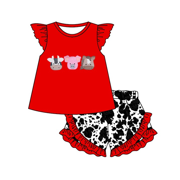 Deadline  Feb 27 red cows flutter sleeves top shorts girls clothes