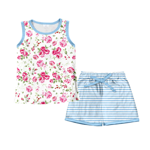 Deadline  March 5 floral sleeveless light blue stripe shorts girls clothes