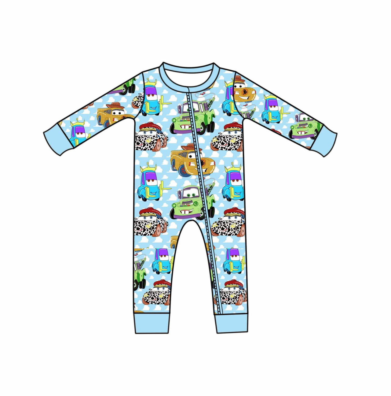 Deadline March 5 long sleeves light blue car toy baby zipper romper