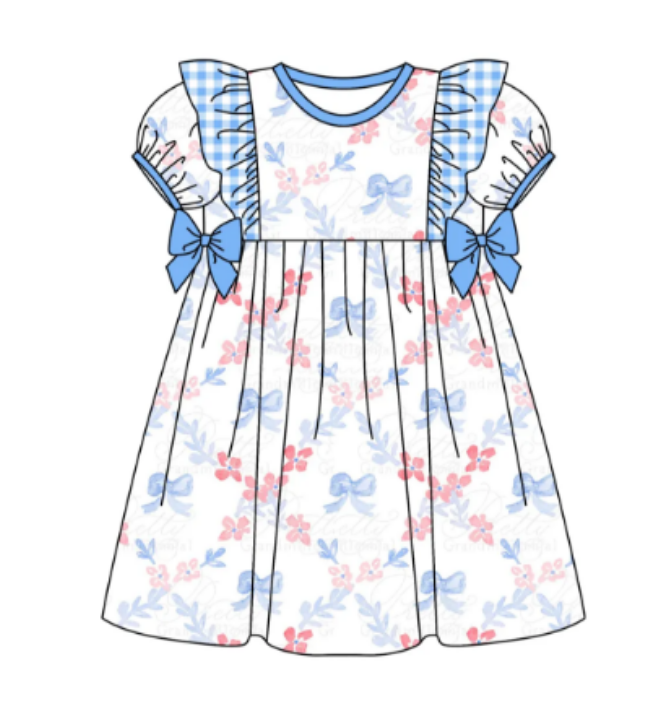 Deadline March 16 short sleeves blue bow girls 4th of july dresses