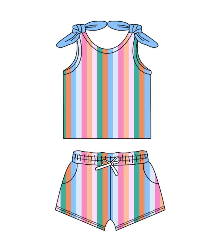Deadline March 16 colorful stripe bow sleeveless girls clothes