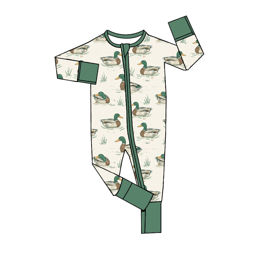 Deadline March 23 green long sleeves duck baby kids zipper romper
