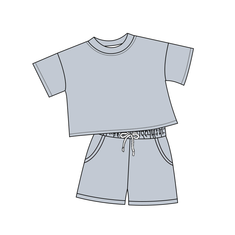 Deadline March 23 grey short sleeves top pockets shorts kids clothes