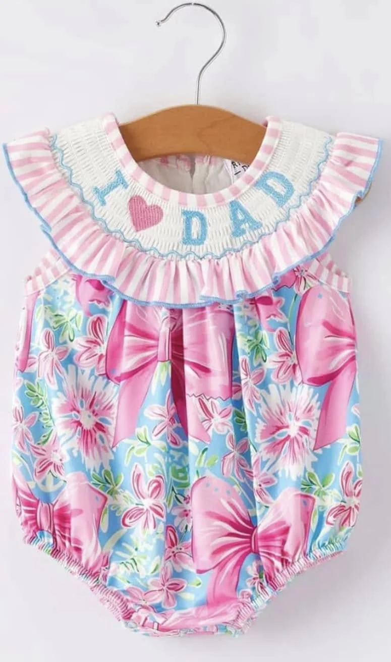 Deadline March 23 I love dad printed floral bow baby girls romper