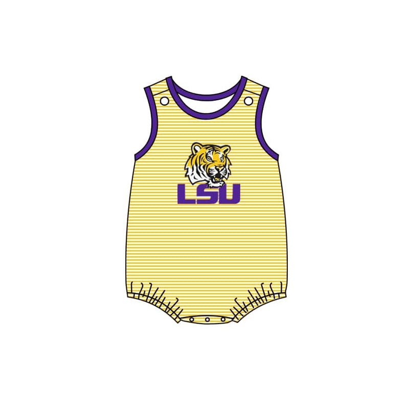 Deadline April 9 yellow stripe tiger baby boy team romper