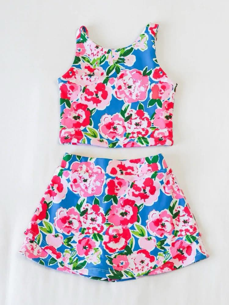 Deadline Aprial 9 sleeveless blue floral top skirt girls clothes