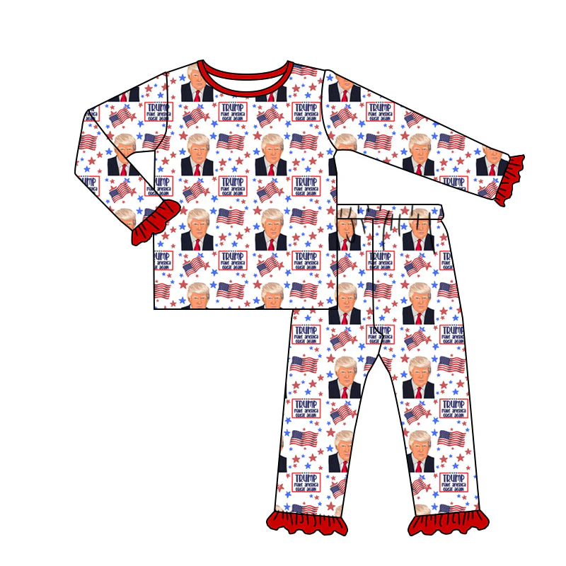 Deadline April 9 red ruffle flag kids girls pajamas