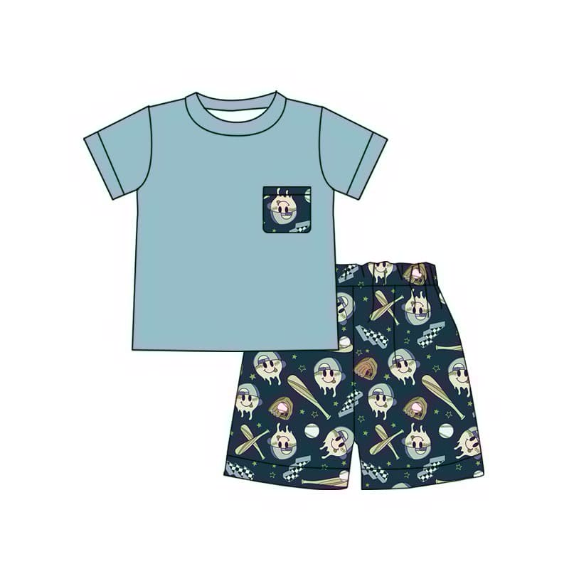 Deadline April 9 short sleeves pocket top baseball shorts boys clothes