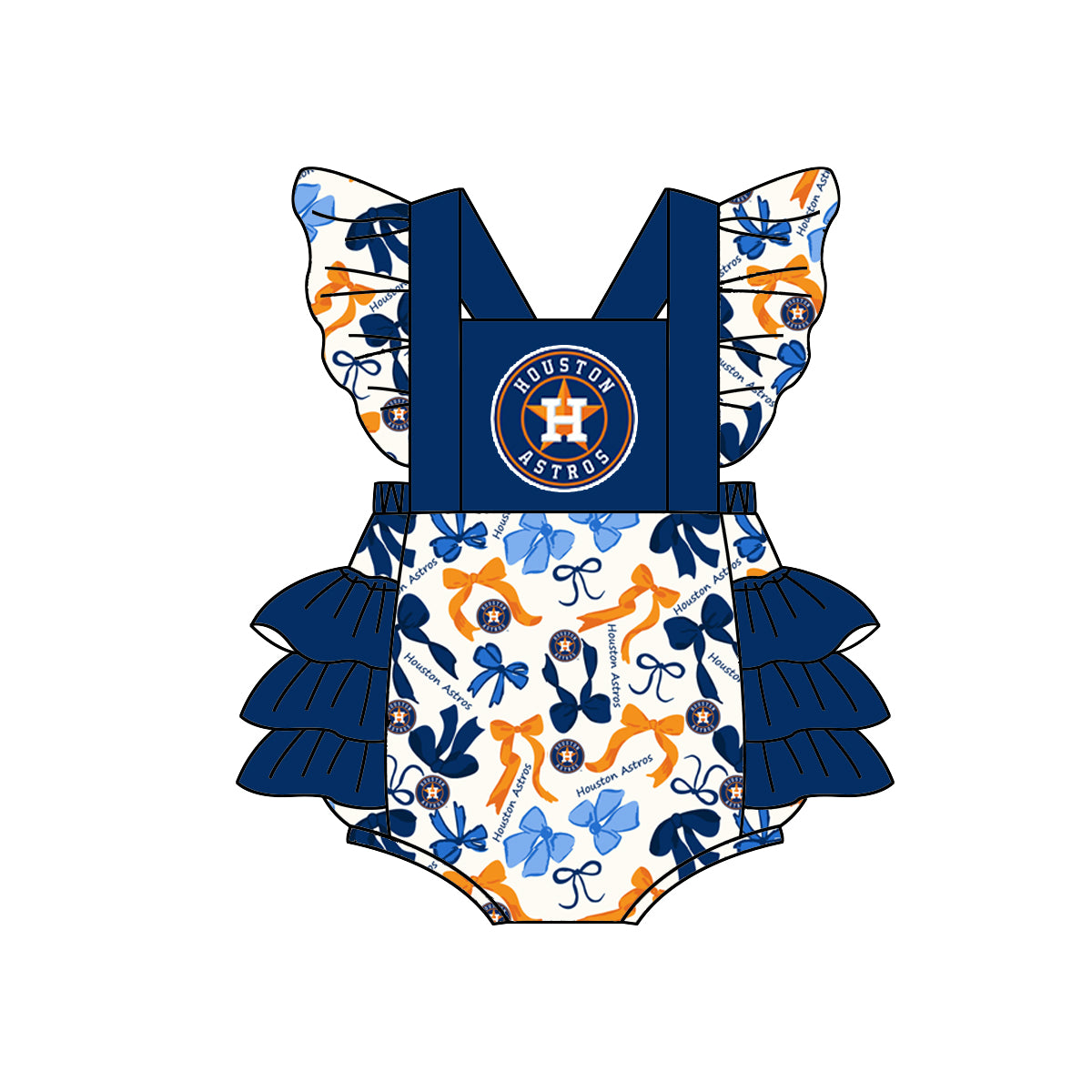 MOQ 3 pcs Flutter sleeves bows H ruffle baby girls team romper