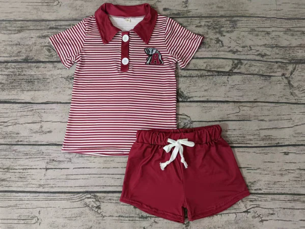 Deadline June 12 stripe A elephant polo shirt shorts boys clothes