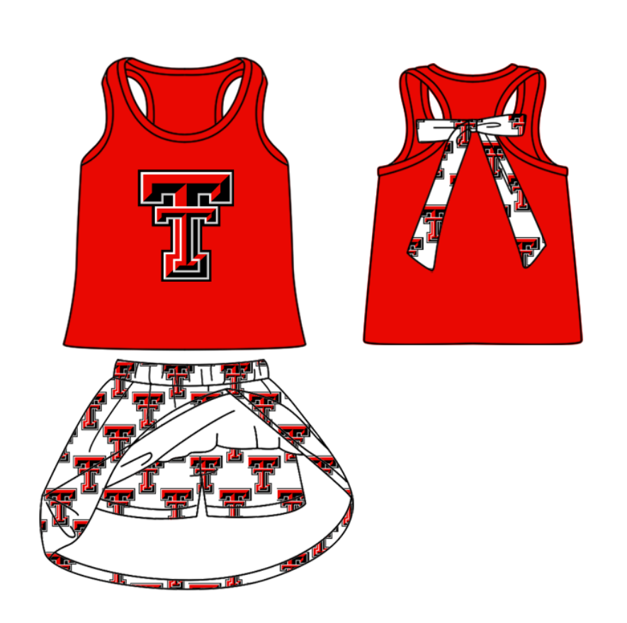 Deadline June 24 2025 sleeveless bow T top skorts girls team clothes