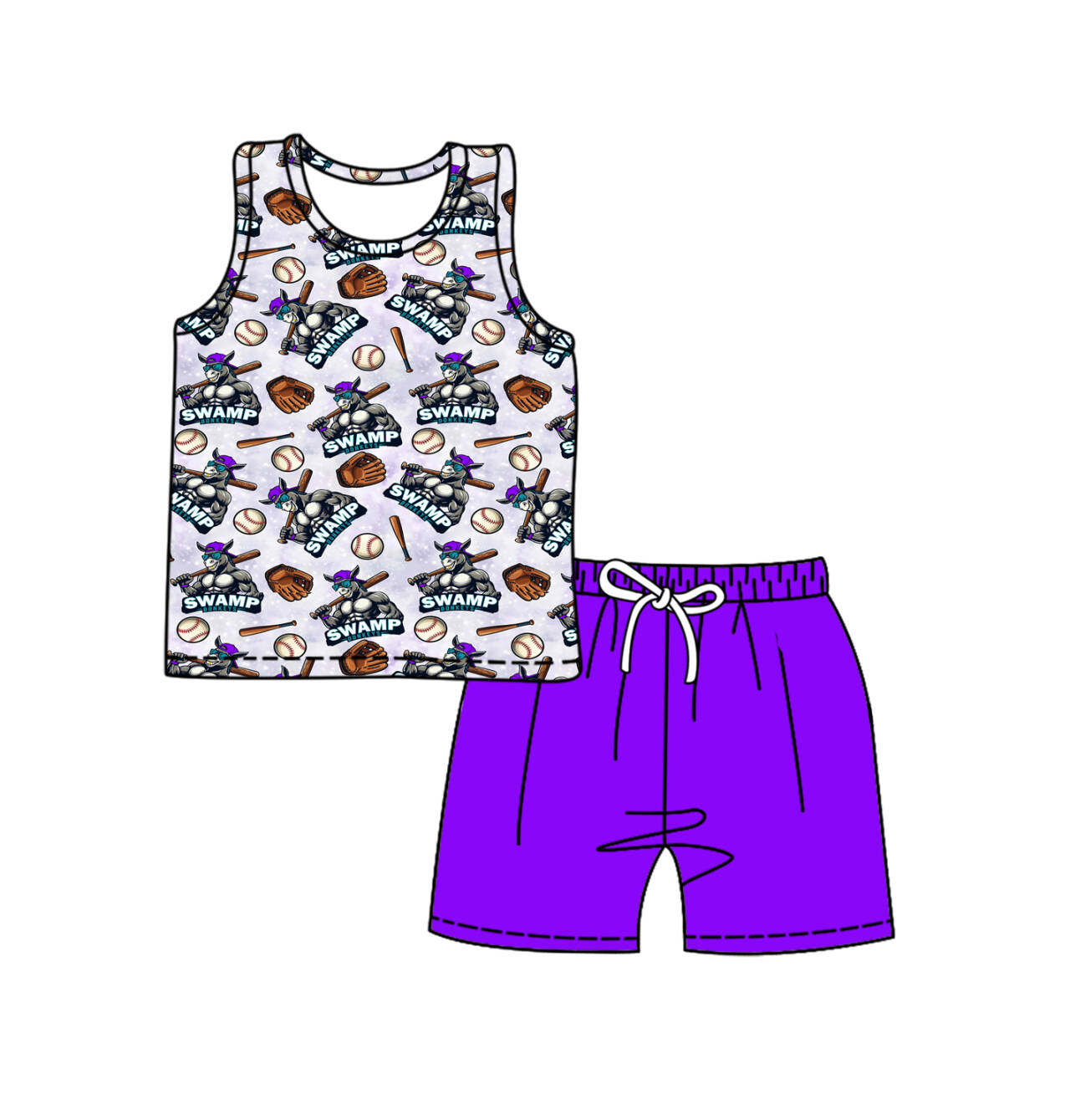Deadline June 24 2025 sleeveless baseball top purple shorts kids clothes