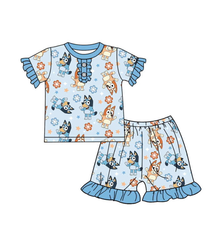 Deadline July 4 2025 ruffle floral dog top shorts girls summer pajamas