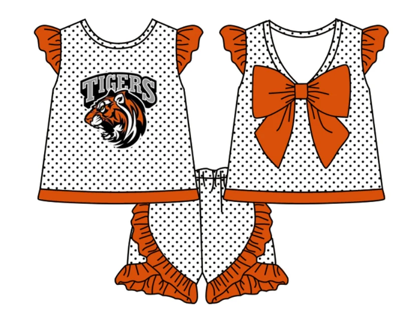 Deadline July 5 2025 polka dots tiger bow kids girls team clothes