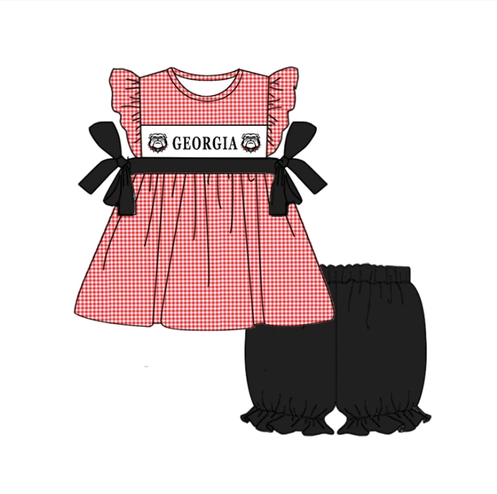 Deadline July 15 2025 red plaid flutter sleeves tunic shorts girls team clothes