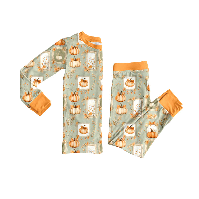 Deadline July 22 2025 long sleeves pumpkin floral girls pajamas
