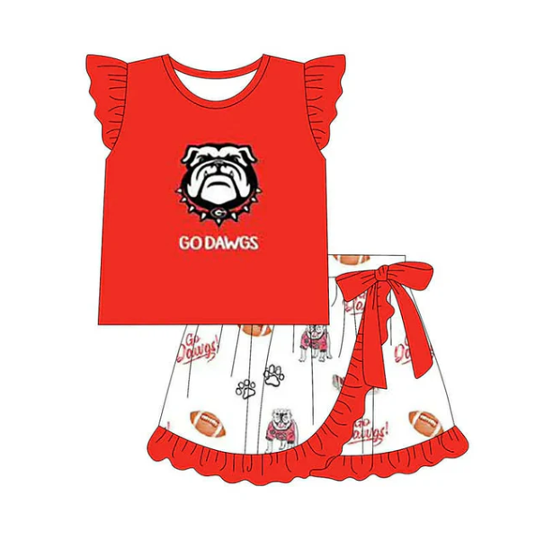 Deadline Aug 5 2025 flutter sleeves dog red top ruffle skirt girls team clothes