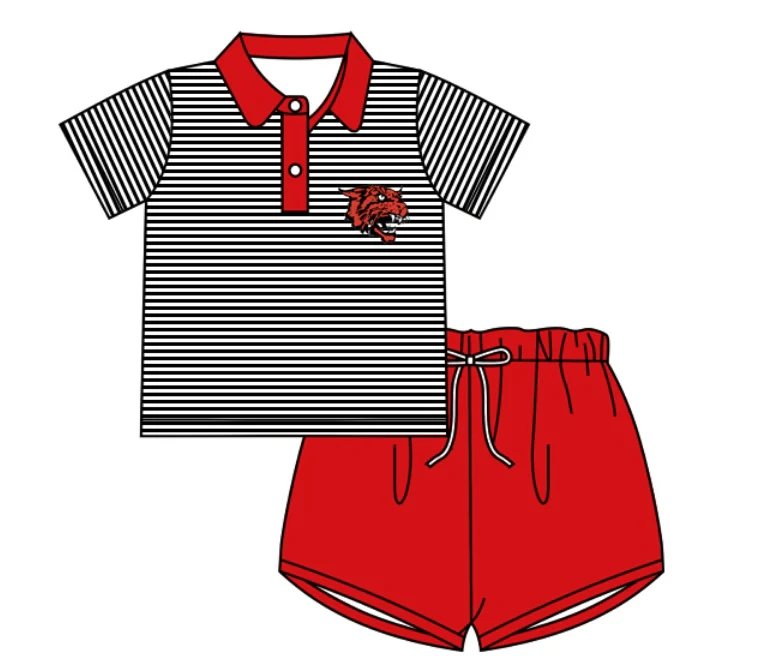 Deadline Aug 5 2025 stripe polo shirt red shorts boys team clothes