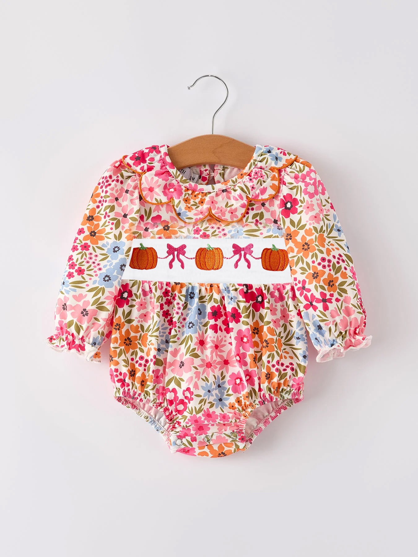 Deadline Aug 24 2025 long sleeves floral pumpkin baby girls romper
