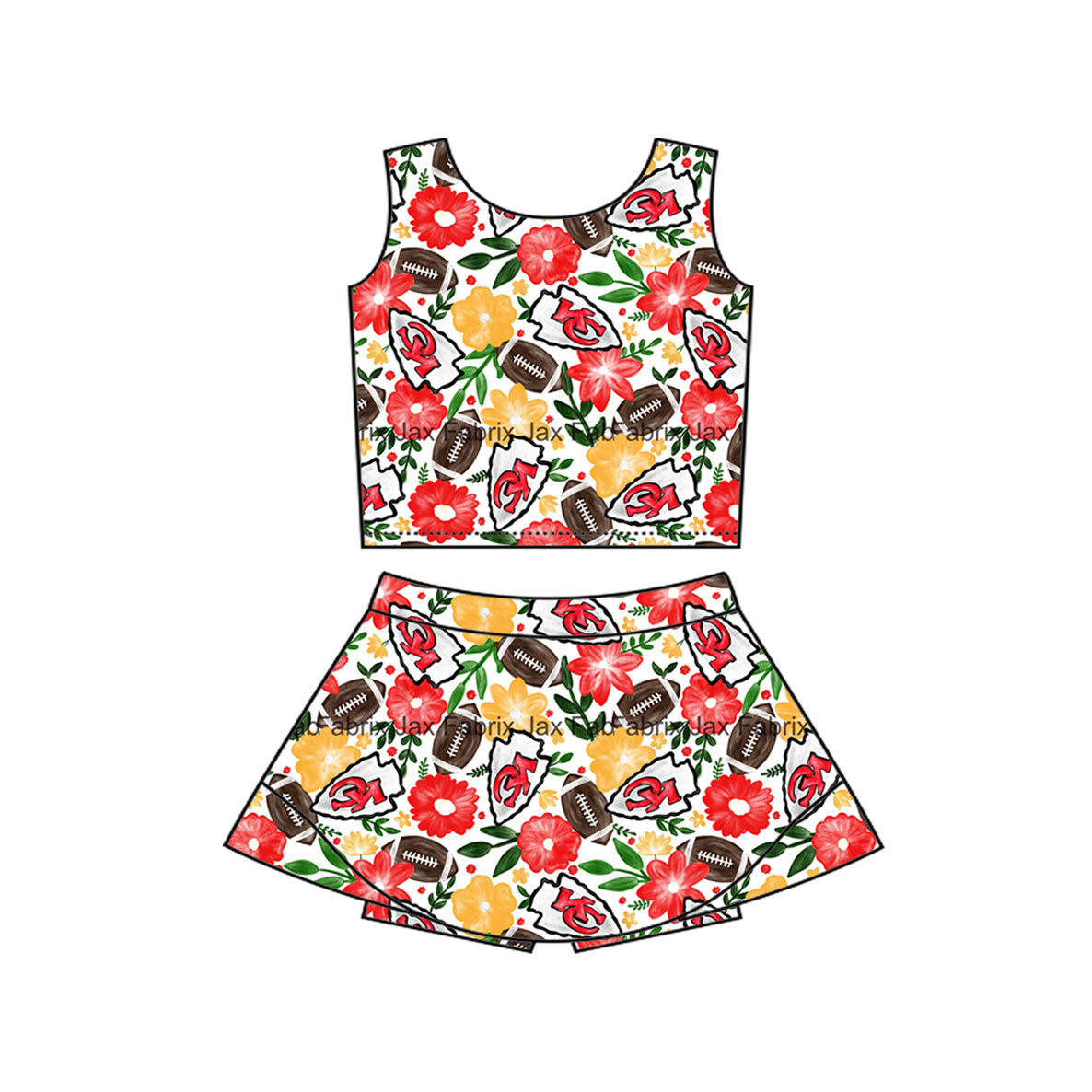 MOQ 5 pcs sleeveless floral K C football kids girls team active outfits