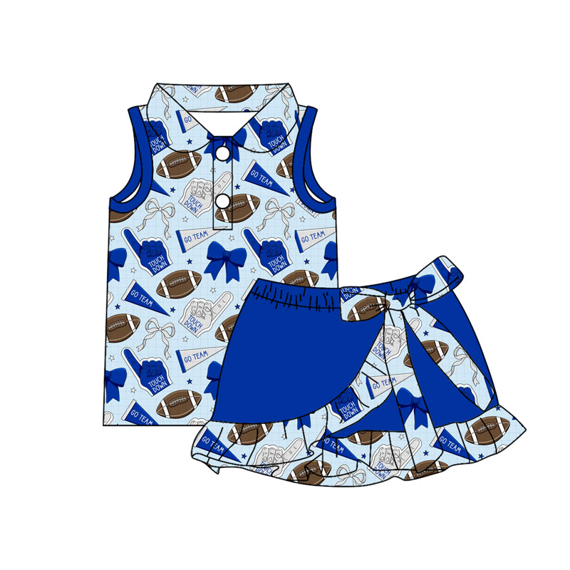 MOQ 5 pcs polo blue bow football top skirt girls team active outfits