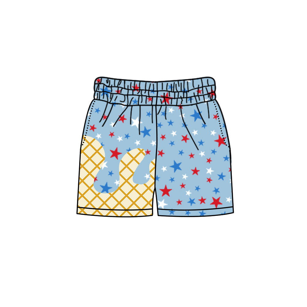 MOQ 5 pcs light blue stars ice cream boys 4th of july shorts