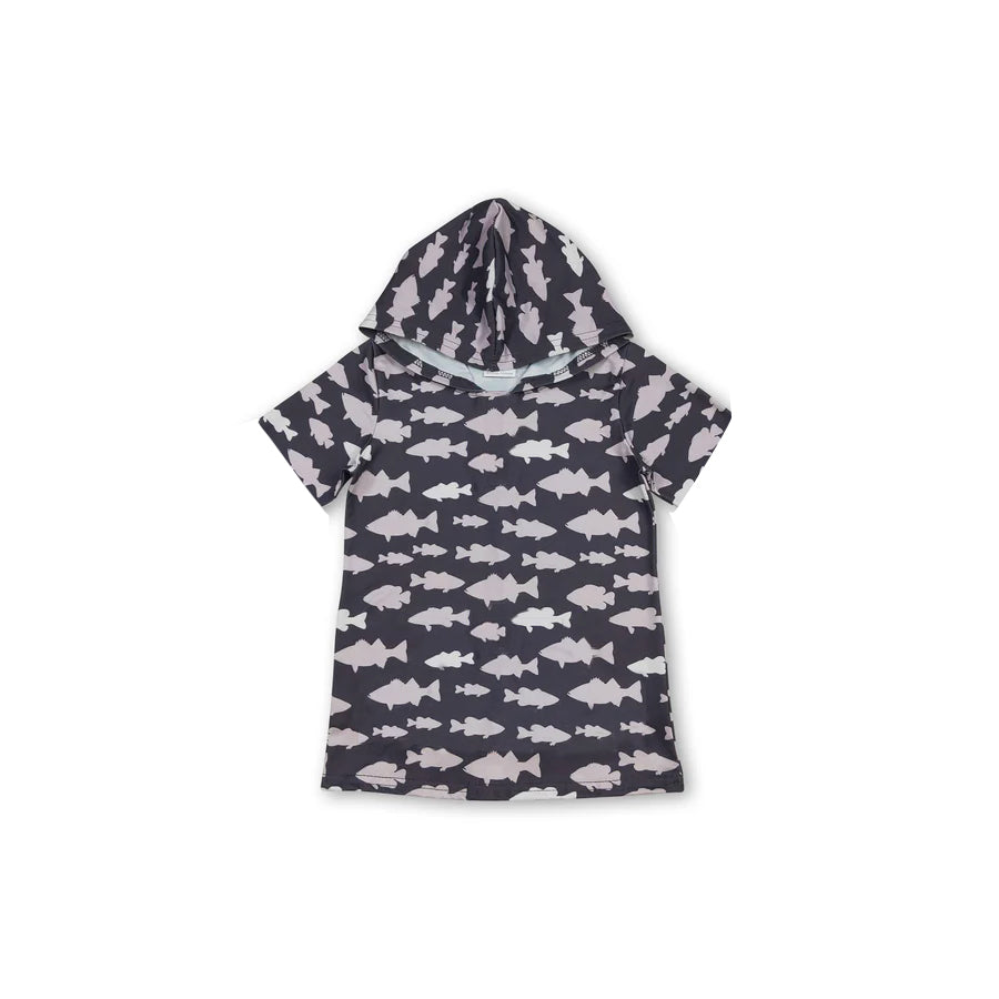 MOQ 5 pcs Short sleeves fish kids boys hoodie