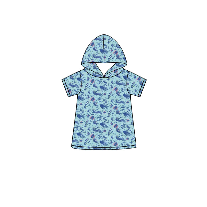 MOQ 5 pcs Short sleeves lure fishing kids boys hoodie