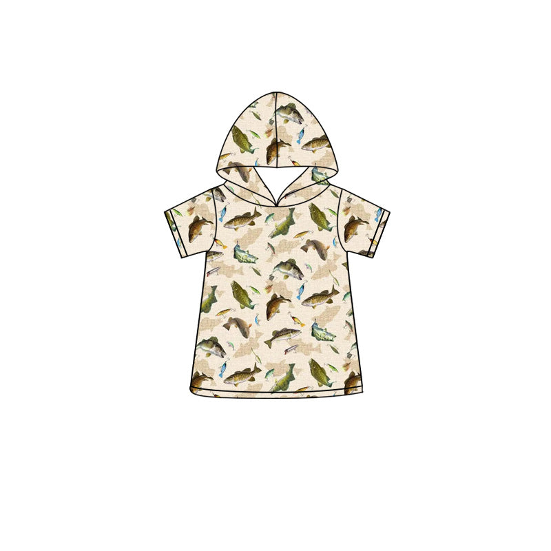 MOQ 5 pcs Short sleeves fish kids boys summer hoodie