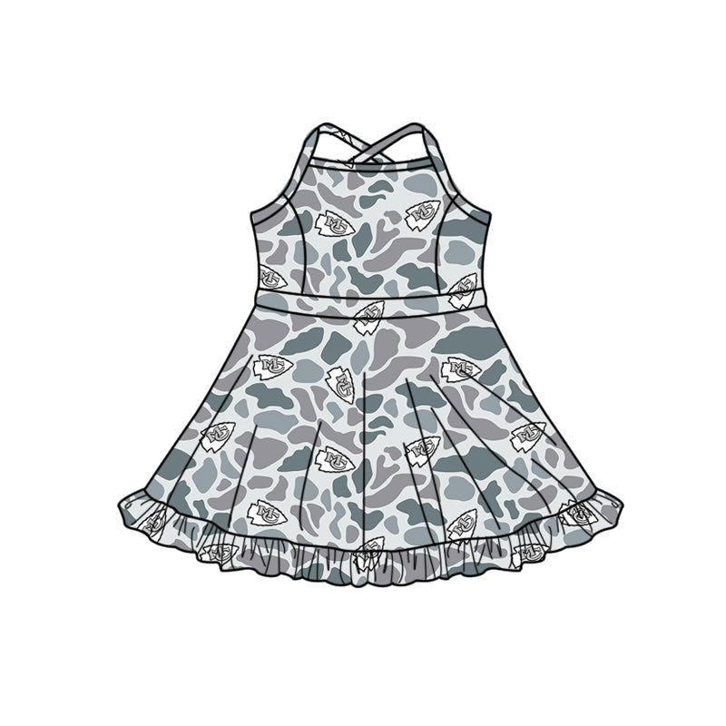 MOQ 5 pcs straps grey camo M C girls team athletic dress