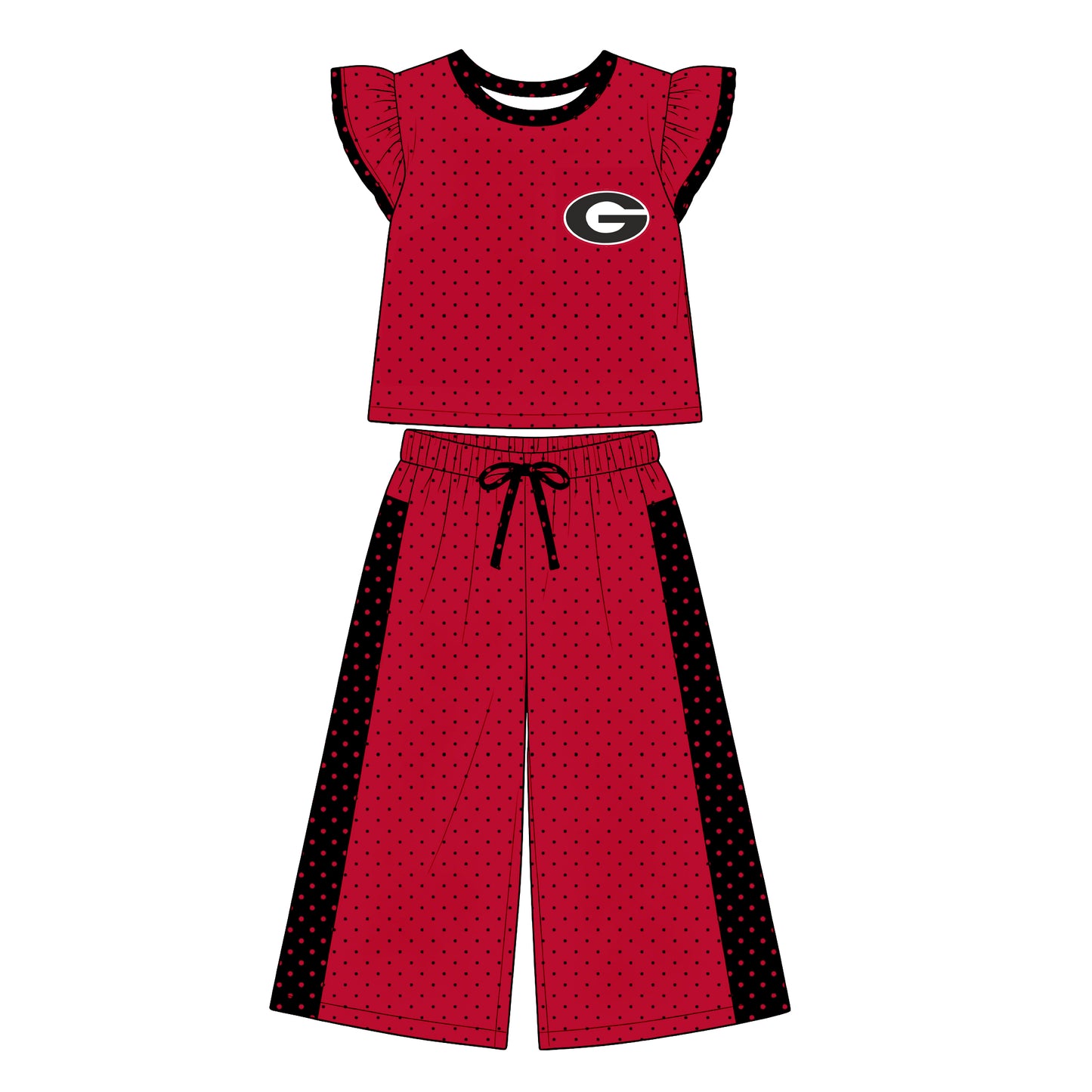 MOQ 5 flutter sleeves Red G polka dots girls team outfits