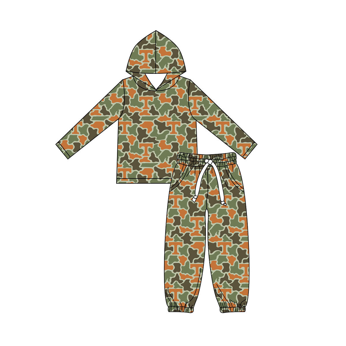 MOQ 5 pcs T camo hoodie pants kids boys team outfits